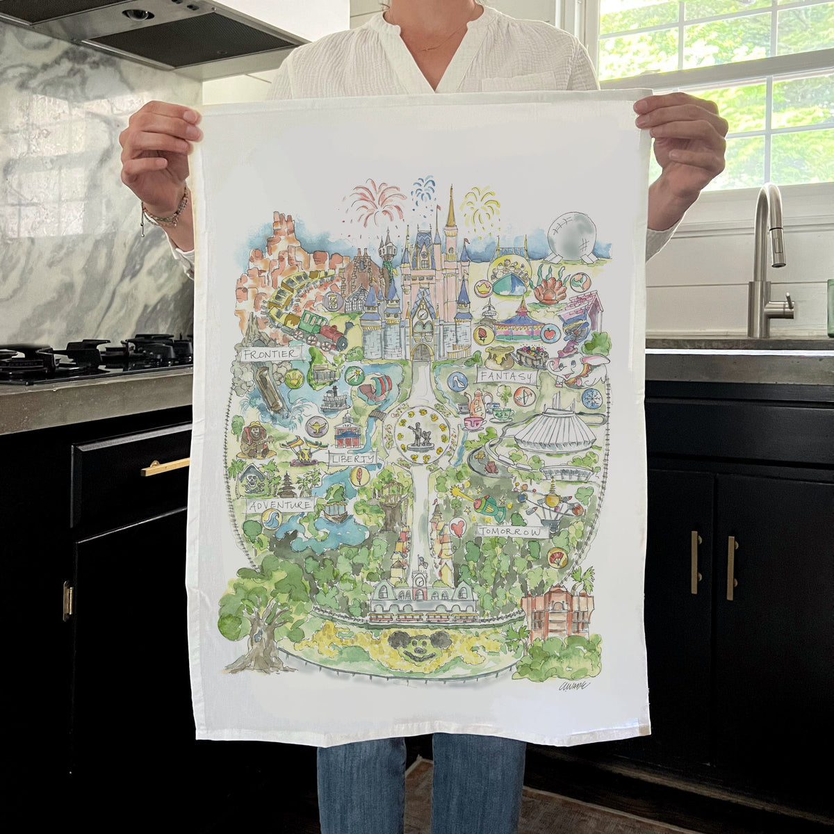 "Florida Magical Theme Park Story Map" Tea Towel – Elizabeth Wade Studio