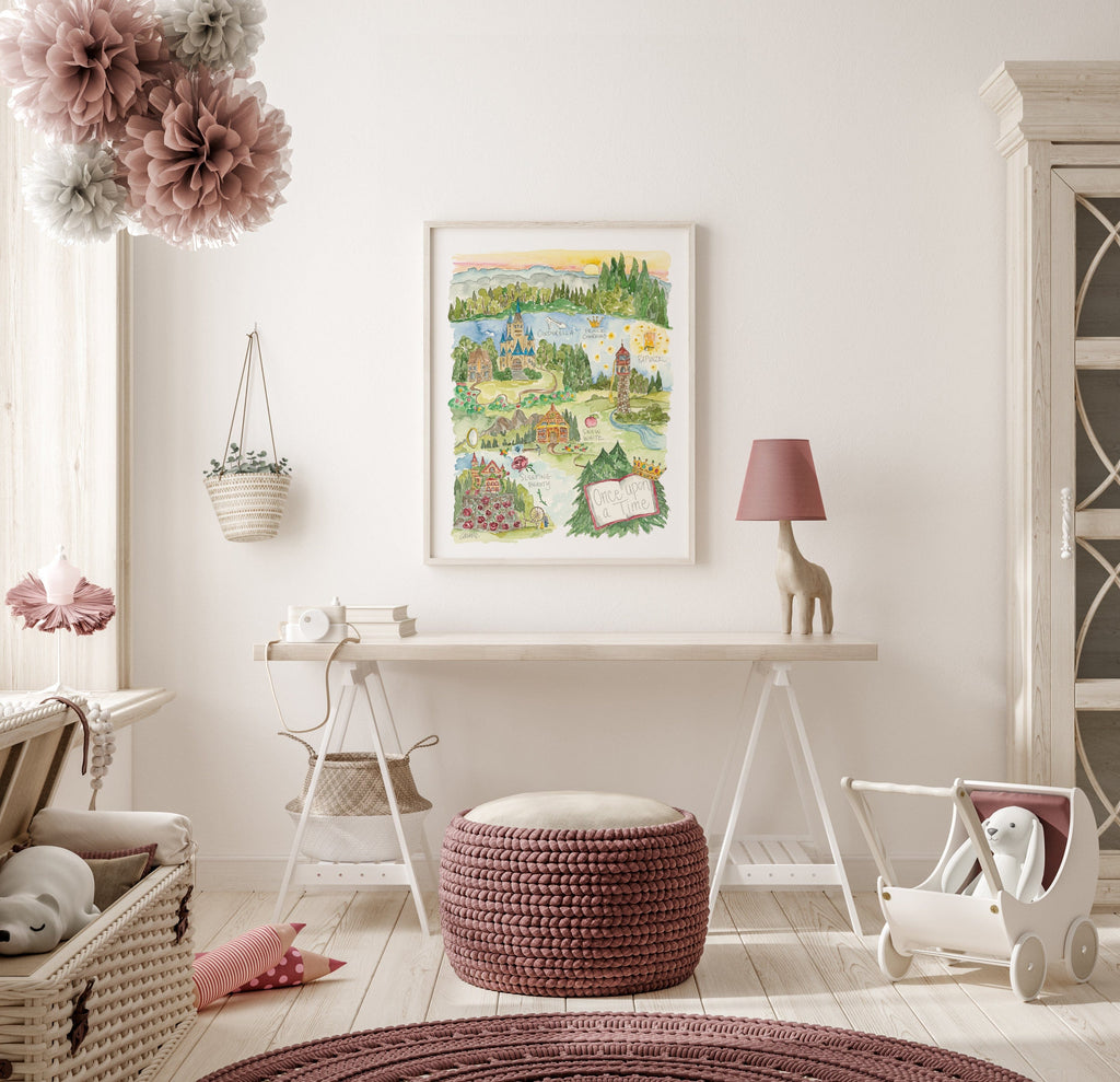 "Once Upon a Time" Story Map Watercolor Home Decor