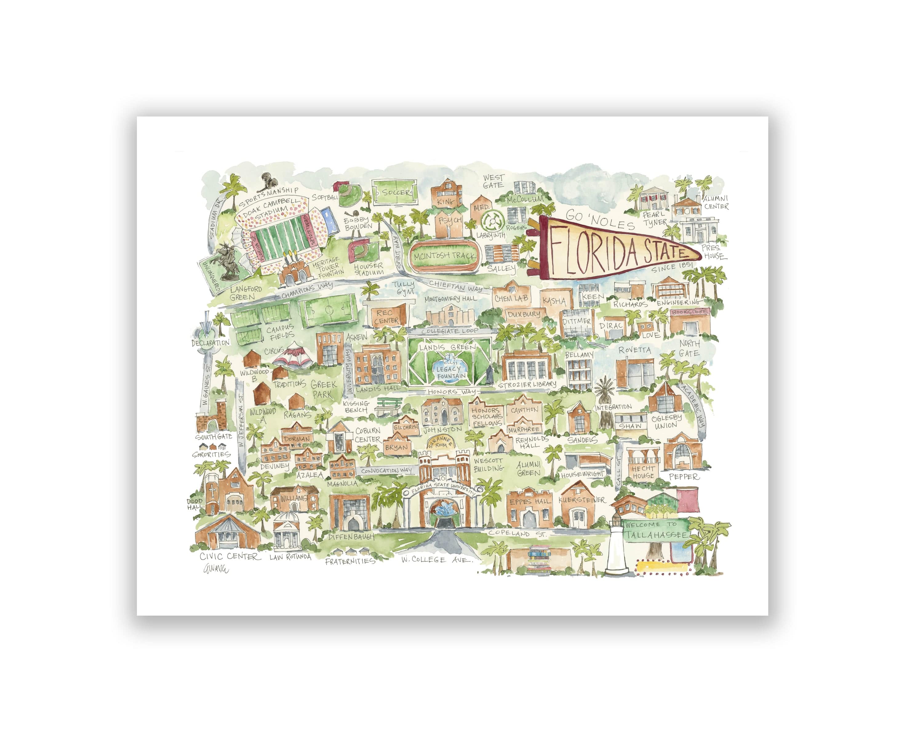 Florida State University Football College Map Print