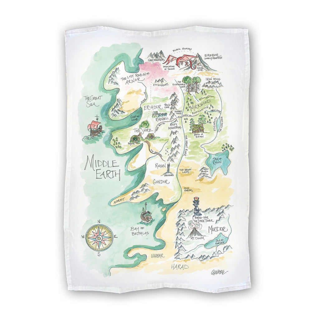 Tea Towel Watercolor Art Gift Middle Earth