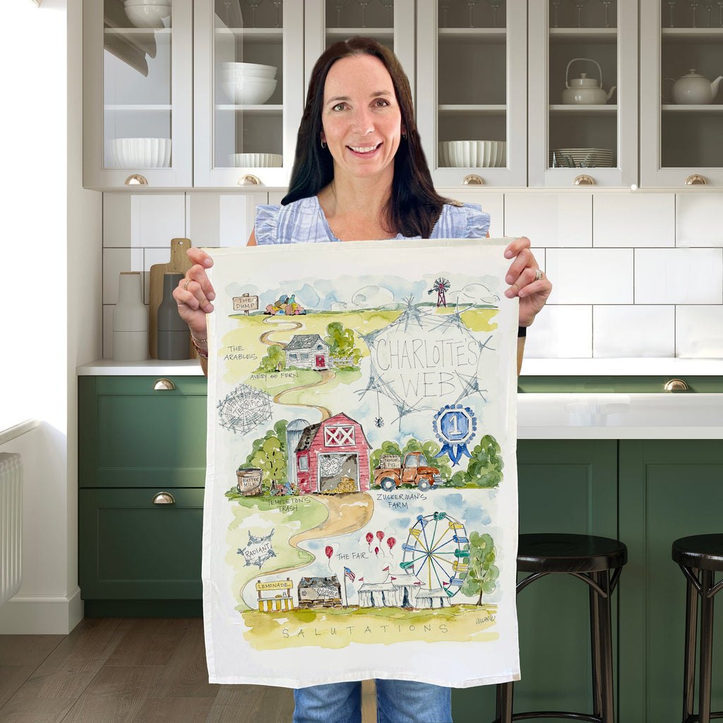 Tea Towel Watercolor Art Gift Charlotte's Web