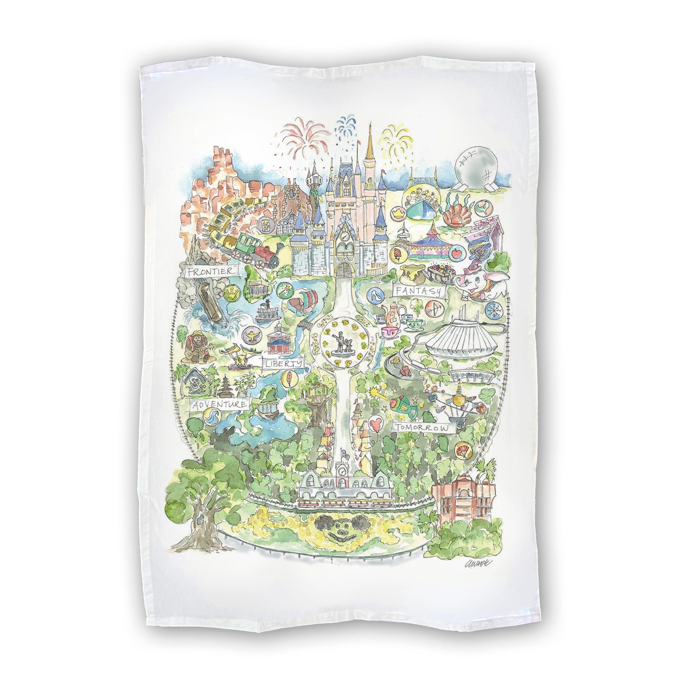 Florida Magical Theme Park Story Map Tea Towel