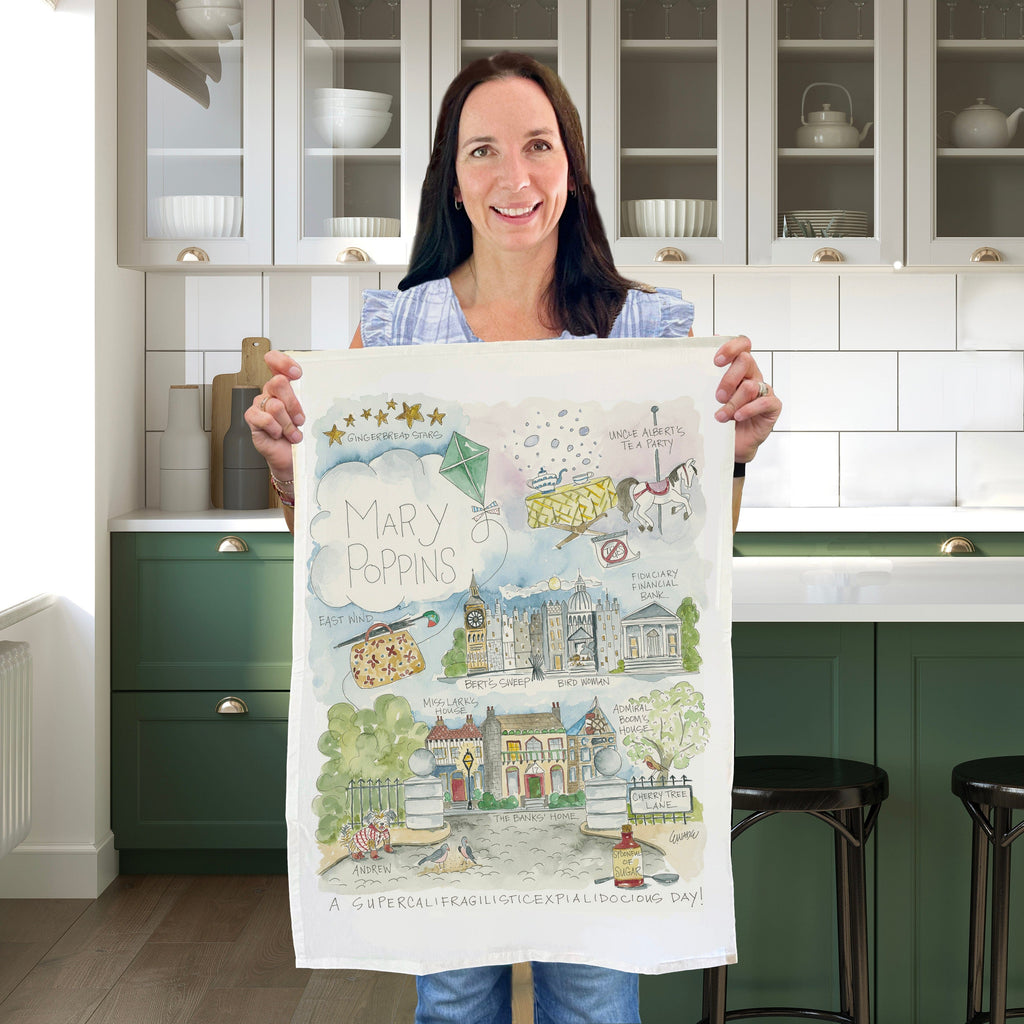 Tea Towel Watercolor Art Gift Mary Poppins