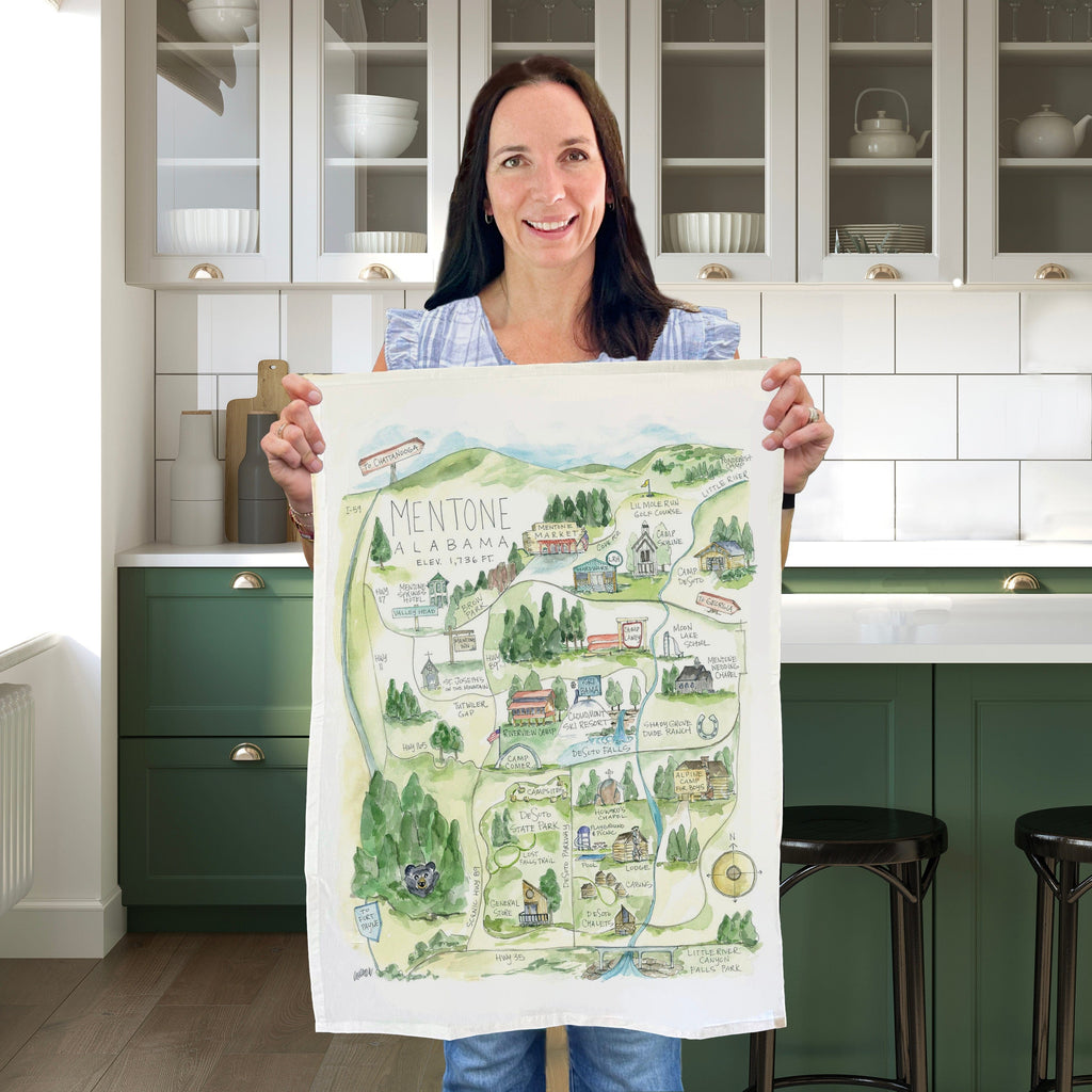 Mentone Alabama Tea Towel Watercolor Gift 