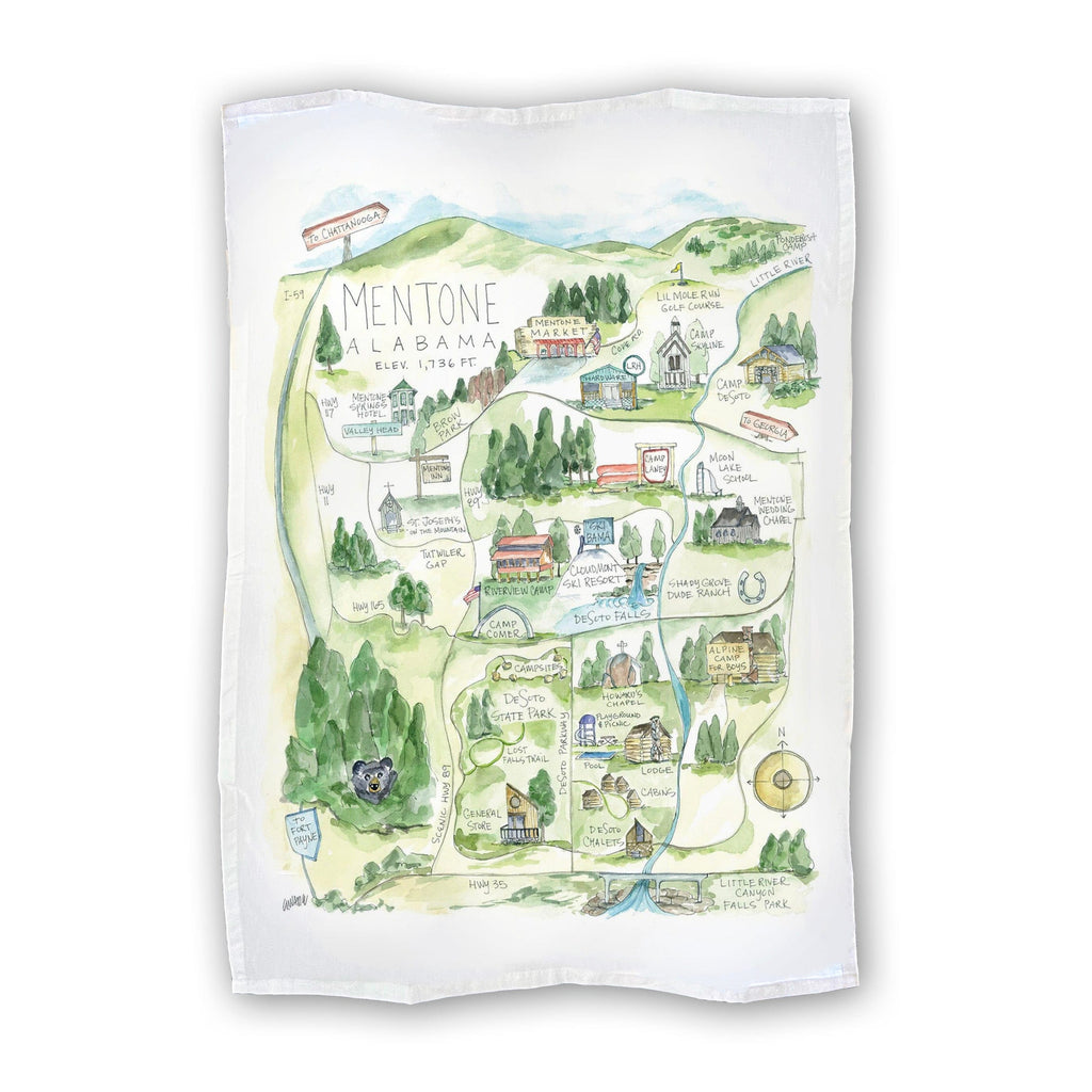 Mentone Alabama Tea Towel Watercolor Gift