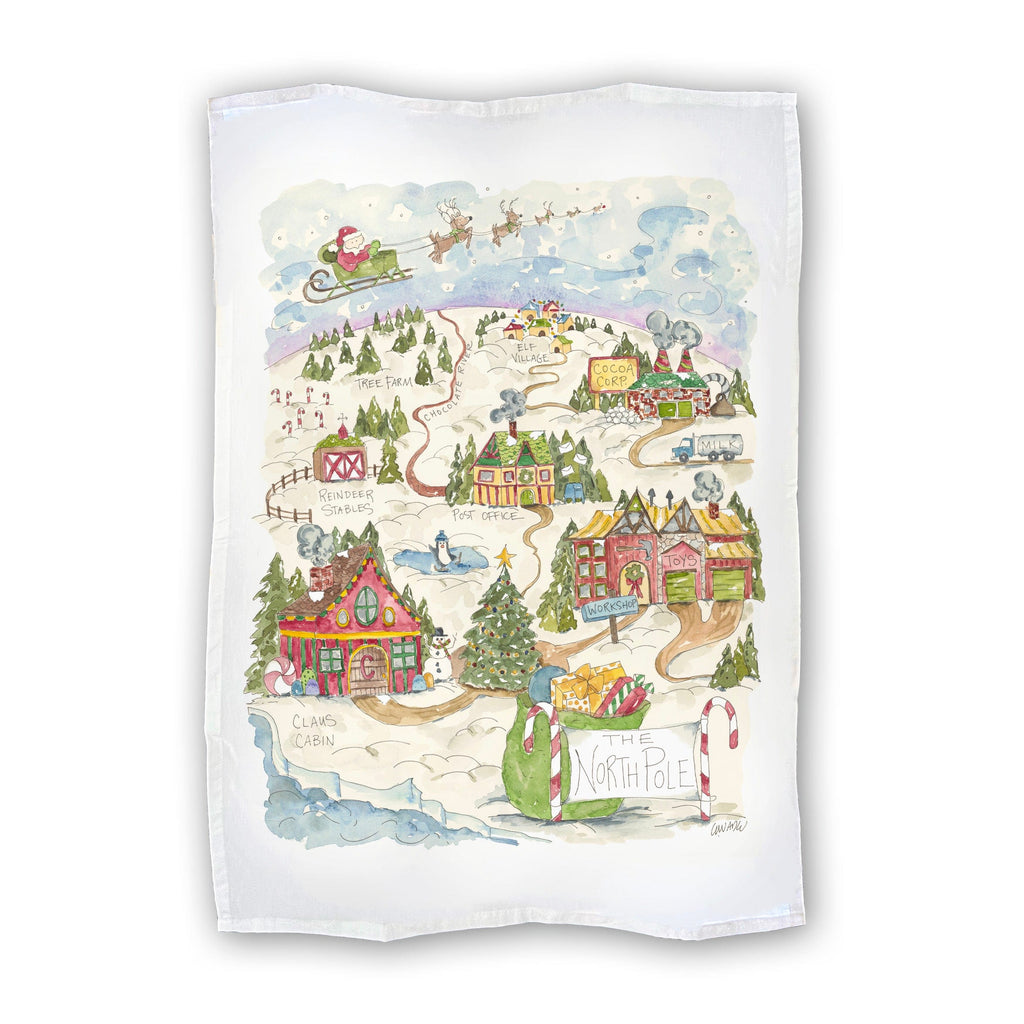 North Pole Tea Towel Christmas Gift Watercolor
