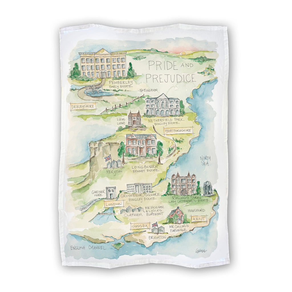 Watercolor Tea Towel Gift Pride and Prejudice