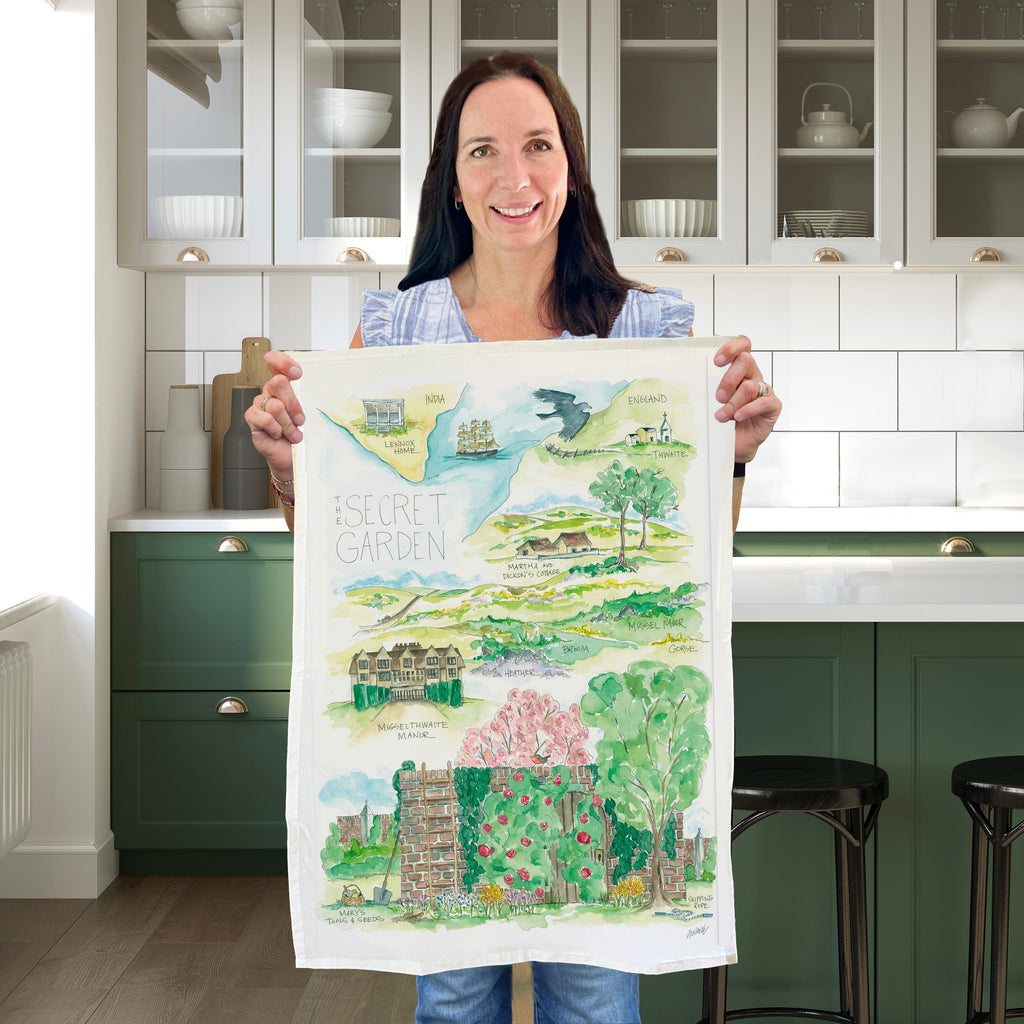 Tea Towel Watercolor Art Gift Secret Garden