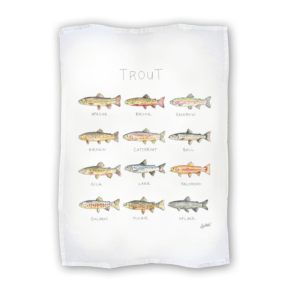 trout tea towel watercolor gift