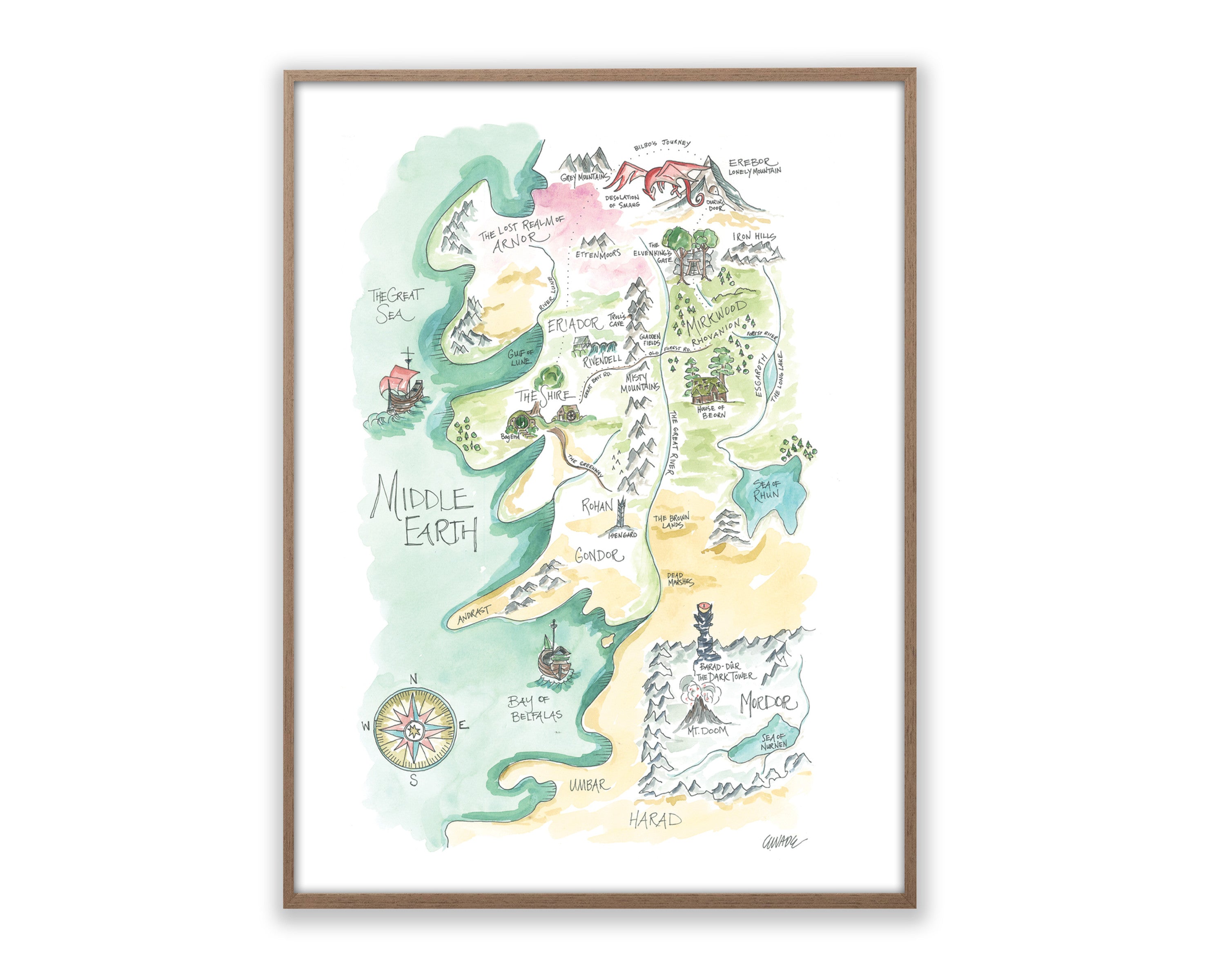 Lord of the Rings Middle Earth Map Hobbit Decor Art Print Photo