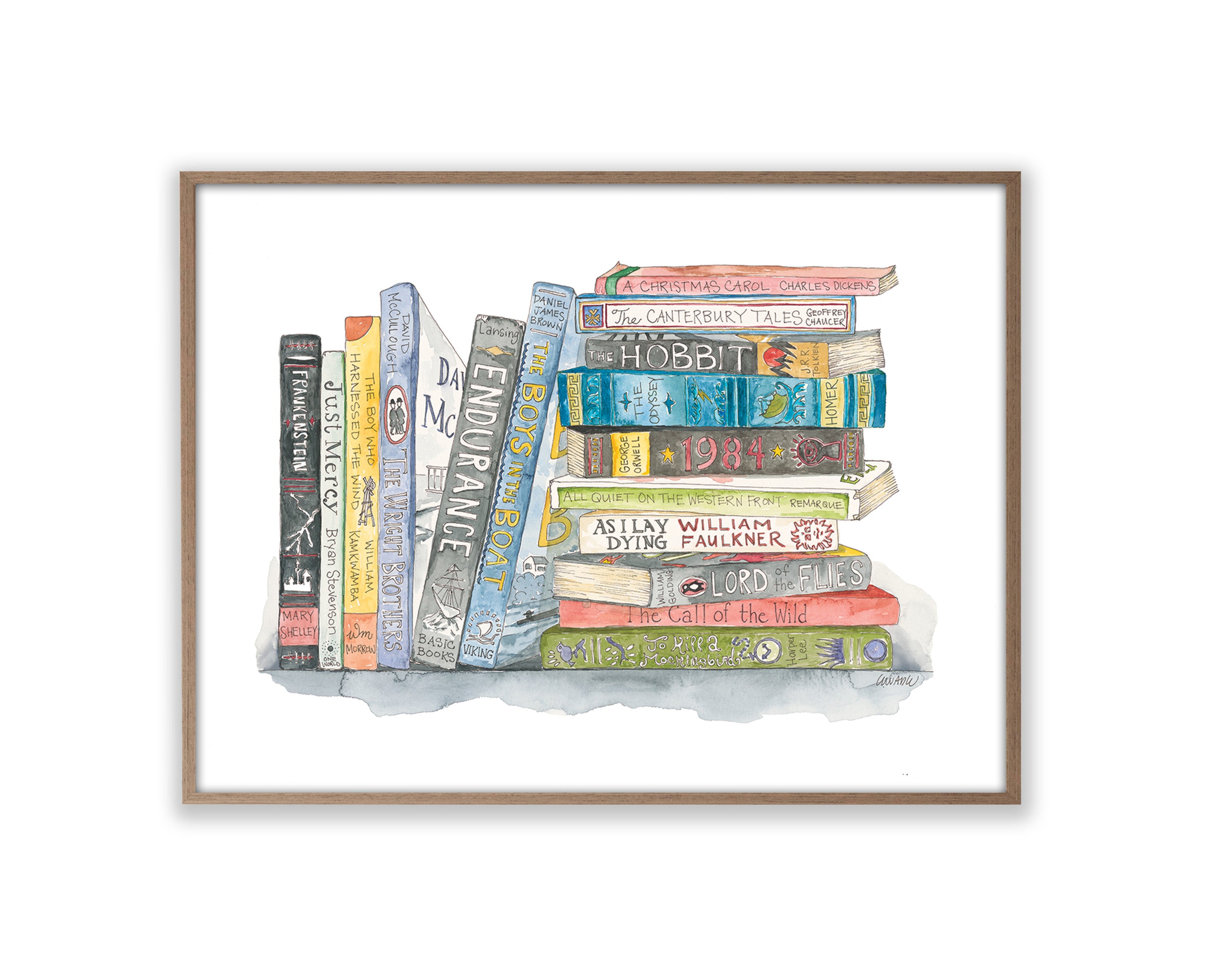 Stack of Books Choose Mouse Book Worm Apple Watercolor Bookmark