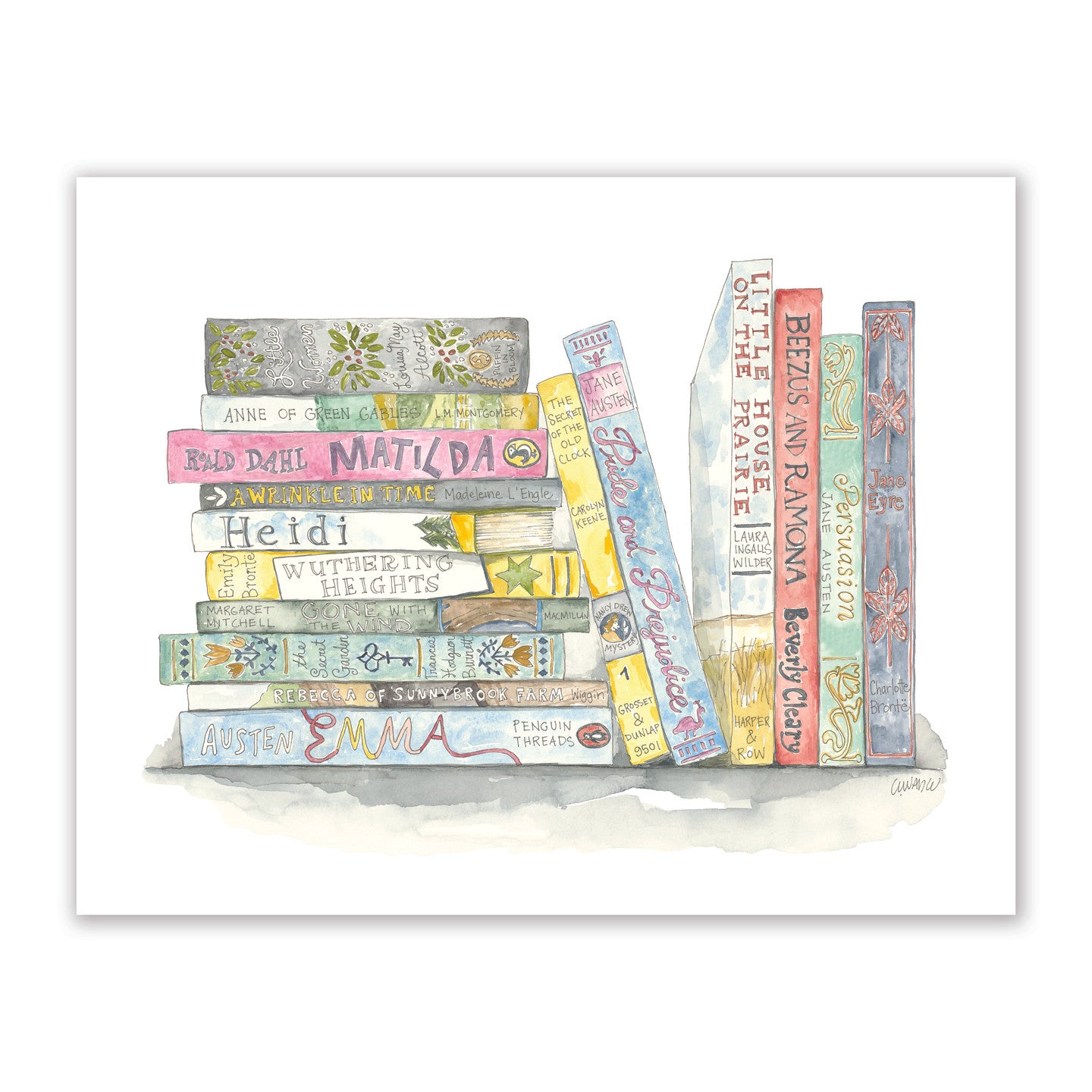 Book Stack for Girls: A Watercolor Story” 11 x 14 Print – Elizabeth Wade  Studio