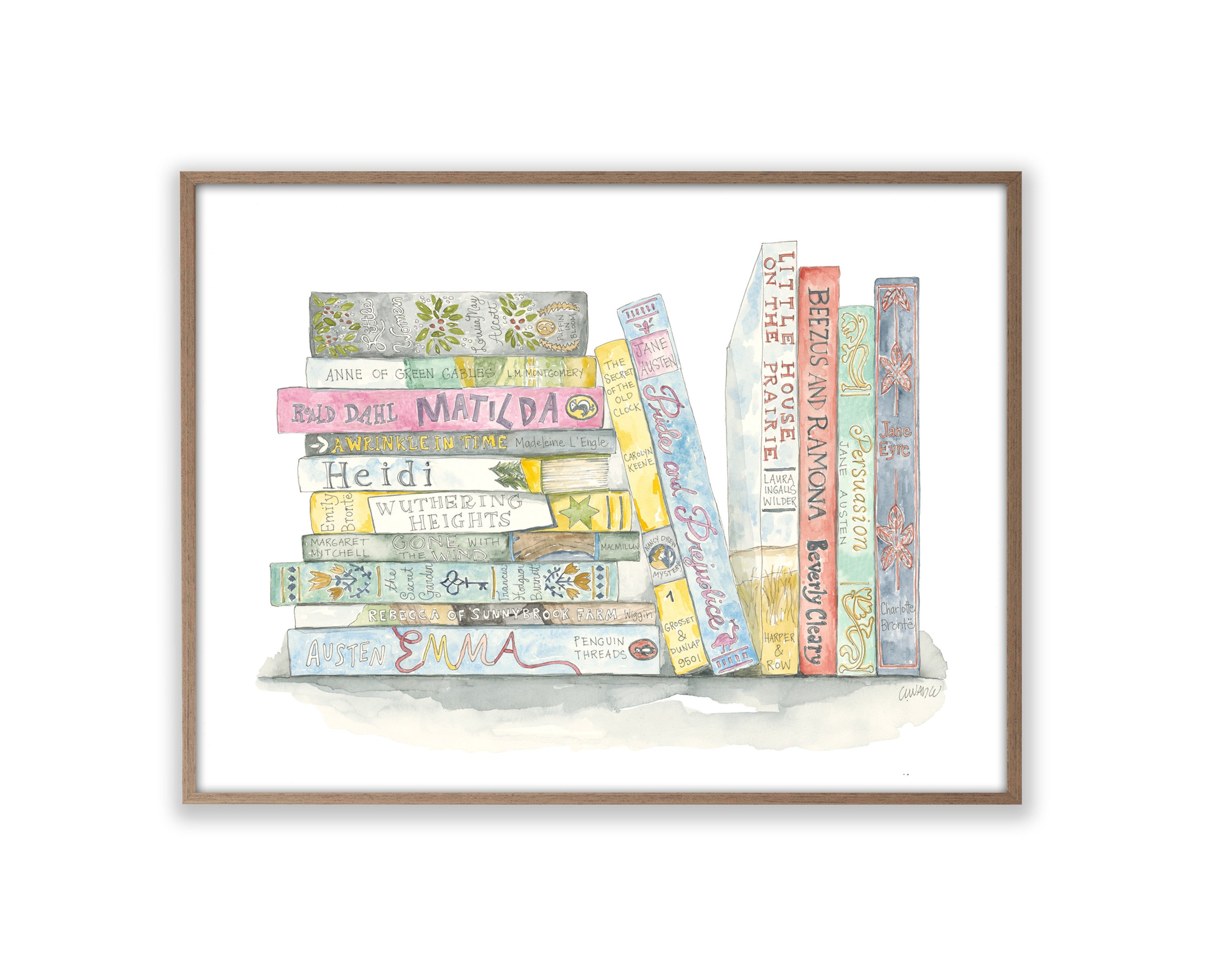 Book Lover Watercolor Books Recessed Framed Print by pinapurri