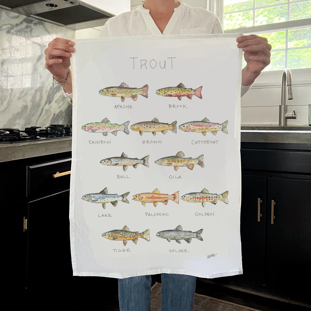 Trout Story Map Tea Towel – Elizabeth Wade Studio